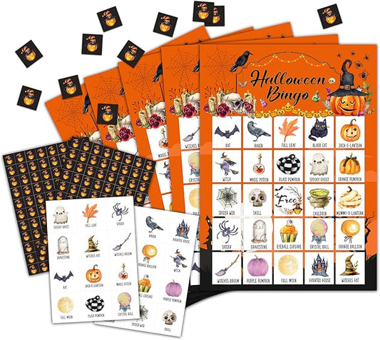 Halloween Bingo Game - Boo Ghost Edition for Adults & Families, 24 Player Cards, Party Favors & Games