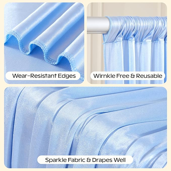 Blue Glitter Backdrop Curtain for Parties Wedding,10Ft x 10Ft Satin Shimmer Photo Backdrop,Non-Wrinkle Sparkle Drapes for Backdrops,Back Drop for Photography, Birthdays,Weddings,Prom