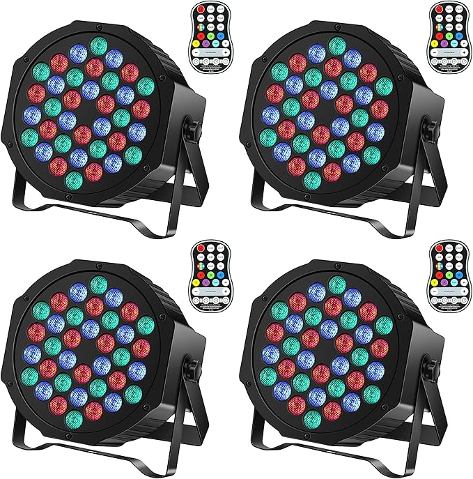 Rechargeable Par Can Lights U`King Wireless LED Uplights Battery Powered Uplighting RGB 36W Stage Lighting for Events DJ Disco Wedding Party - 4 Pack