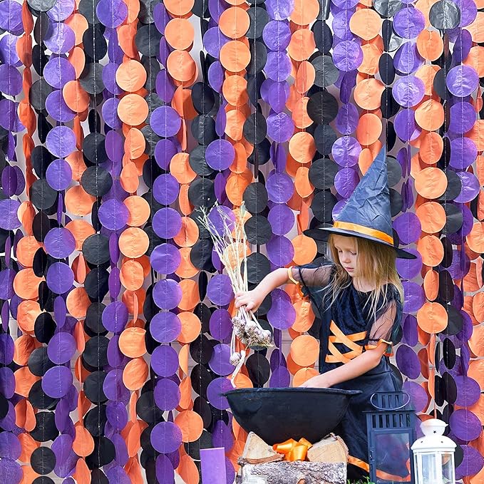 192 Ft Orange Purple Black Party Decorations Polka Dots Streamer Garland Backdrop for Halloween Graduation Birthday Baby Shower Wedding Engagement Bachelorette Bridal Shower Holiday Party Supplies