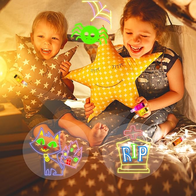 24PCS Halloween Neon theme Party Favors-LED Finger Lights：Glow-in-the-Dark Light-Up Toys Bulk for Kids Boys Girls,Trick or Treat Non Candy Gifts, Halloween Goodie Bag Stuffers, Classroom Prizes Gifts