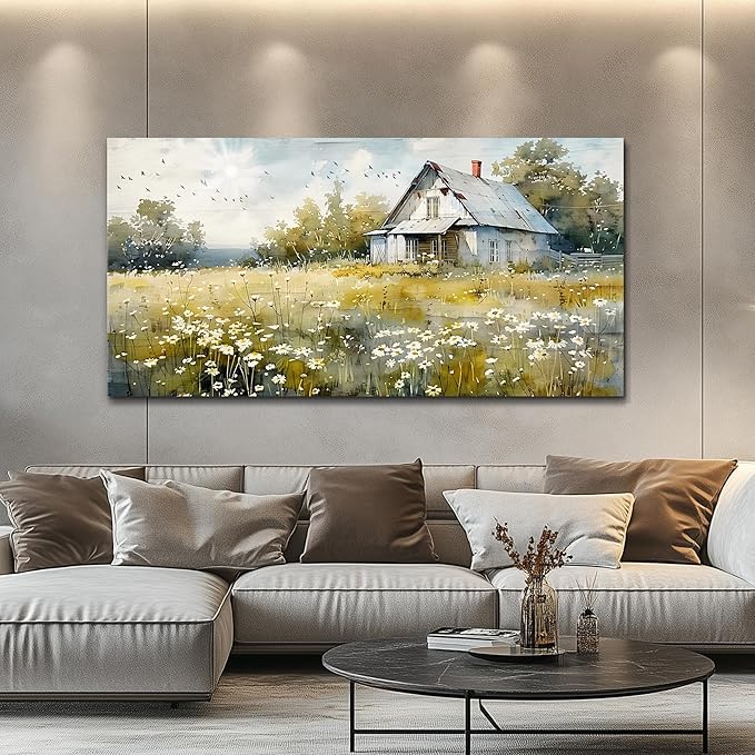 FUHAIHUA Huge Wall Art For Living Room Canvas Wall Decorations For Office Bedroom Wall Decor Rural Landscape Paintings Farmhouse Watercolor Pictures Artwork Room Mural Aesthetic Home Decor 30x60 In