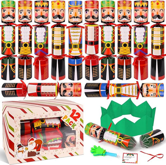 12 Pack Nutcracker Christmas Party Table Favors for Kids Adults, Xmas Party Favors Holiday Dinner Table Gifts with Hats Jokes Surprise Toys, Christmas Table Decorations for Family Office Classroom