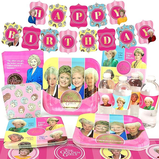 Golden Girls Party Supplies (Standard Pack for 24 Guests) Celebration Decorations, Plates, Napkins, Table Cover and Banner for 40th 50th & 60th Milestone Birthday for Women, or Bridal Shower Decor
