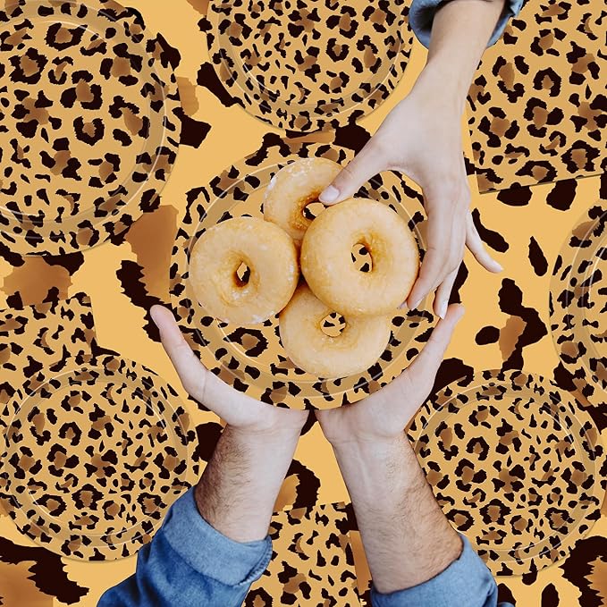 140PCS Leopard Print Party Decorations,Jungle Animal theme Decorations Include Tableware, Plate, Cup, Napkin, Cutlery, Animal Cheetah Print Birthday Party Supplies Serve 20