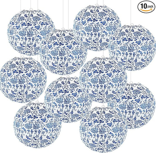 Paper Lanterns Party Decorations Chinoiserie Hanging Paper Lanterns for Ceiling Birthday Party Bridal Shower Home Classroom Decor Pack of 10