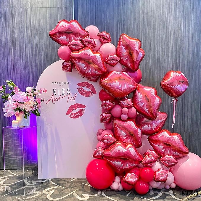 KatchOn, Huge Red Lip Foil Balloon - 30 Inch, Pack of 4 | Cute Kiss Balloons for Lips Balloon Decorations | Valentines Balloons | Galentines Day and Proposal Decorations