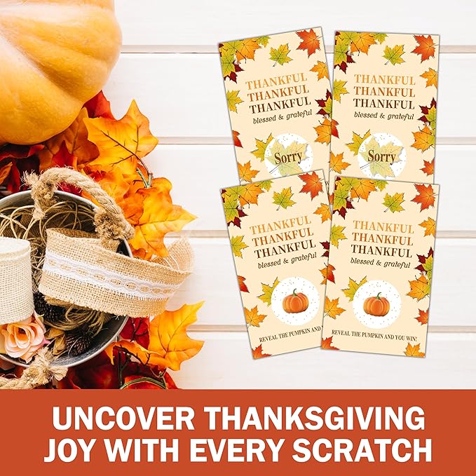 Thanksgiving Scratch Off Cards, Autumn Pumpkin Games For Family Party, Friendsgiving Party Favors For Adults, Thanksgiving Supplies Decorations, Pack Of 50, 07