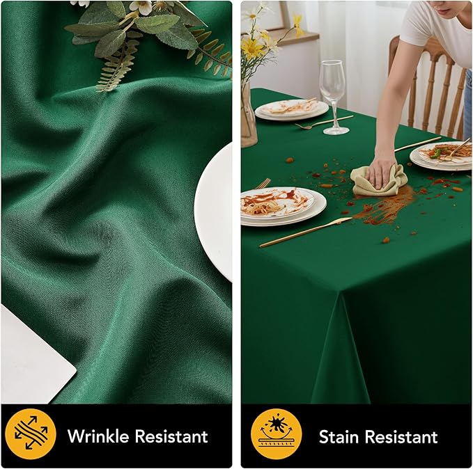 10-Pack Hunter Green Tablecloths for Rectangle Tables, 60 x 102 Inches, Stain-Resistant Polyester Fabric for 6 Foot Tables - Washable Table Covers for Weddings, Birthday Parties, Events
