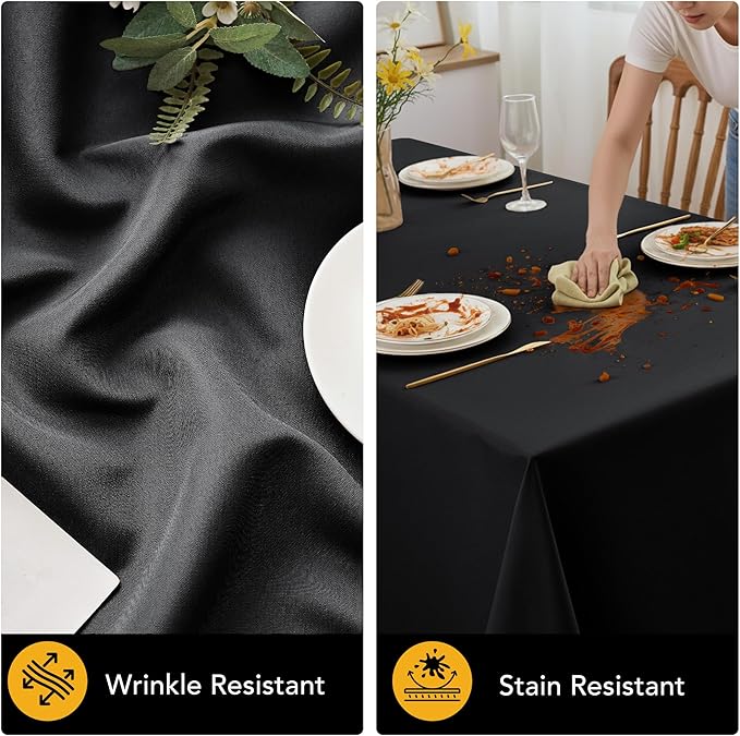 6-Pack Black Tablecloths for Rectangle Tables, 90 x 132 Inches, Stain-Resistant Polyester Fabric for 8 Foot Tables - Washable Table Covers for Weddings, Banquets, Birthday Parties, Events