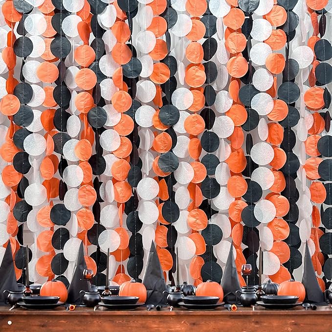 192 Ft Orange Black White Party Decorations Polka Dots Garland Streamer Backdrop for Halloween Fall Autumn Graduation Birthday Baby Shower Wedding Engagement Bachelorette Bridal Shower Party Supplies