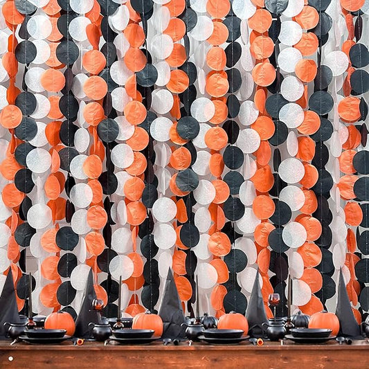 192 Ft Orange Black White Party Decorations Polka Dots Garland Streamer Backdrop for Halloween Fall Autumn Graduation Birthday Baby Shower Wedding Engagement Bachelorette Bridal Shower Party Supplies