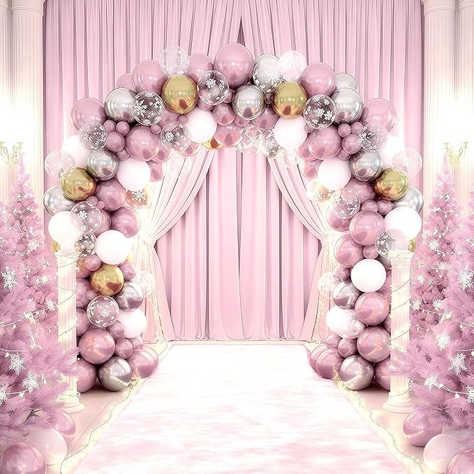 Pink White Winter Wonderland Snowflake Balloons Set, Metallic Light Pink Gold Silver White Snowflake Confetti Balloons for Girl Christmas Birthday Winter Onederland Baby Shower Xmas Party Decorations
