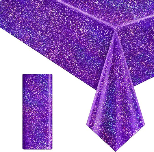 1 Piece Purple Holographic Laser Tablecloths Iridescence Shiny Table Covers 40" x 108" Aqua Foil Rectangle Table cloths for Halloween Undersea Ocean Birthday Party Winner Wedding Party Décor