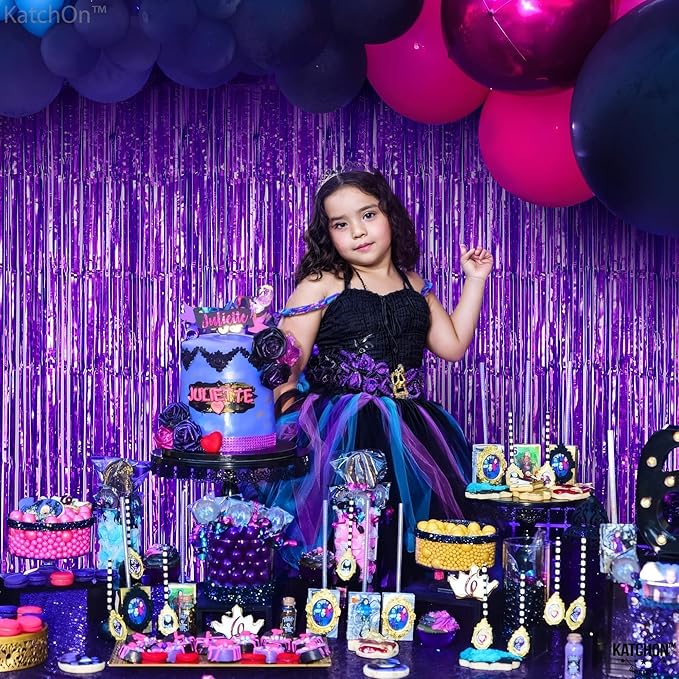 KatchOn, Metallic Purple Foil Fringe Curtain - Pack of 2 | Streamer Backdrops For Purple Birthday Decorations | Bachelorette, New Year, Halloween Decorations Indoor | Unicorn, Mermaid Party Decoration