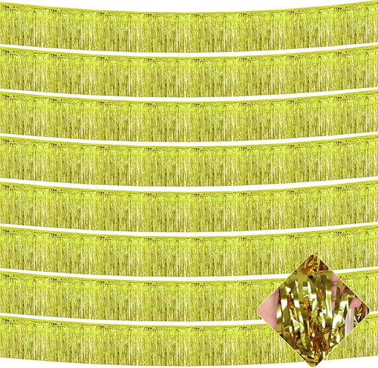 10 Pack 10 Feet Foil Fringe Garland Metallic Tinsel Streamers Banner Wall Hanging Curtain Backdrop for Parade Floats, Wedding, Disco, Birthday, Halloween, Christmas Party Decorations(Light Gold)