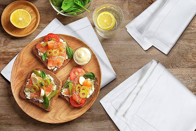 Cotton Cloth White Napkins Set of 12 - with Hemstitched 18x18 Inch Decorative Beautiful Soft Reusable Washable Dinner Napkin for Dining Table Décor, Wedding, Cocktail, Party, Easter & Everyday Use