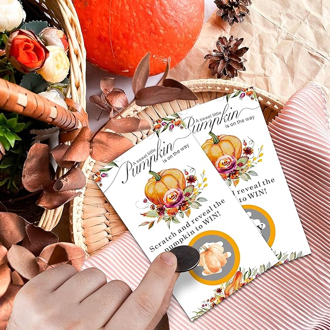 Thanksgiving Day Scratch Off Game Cards - Pumpkin & Turkey Design Fall Harvest Party Game - Halloween/Autumn Themed Party Activities & Supplies Decorations - 50 Pack(08)