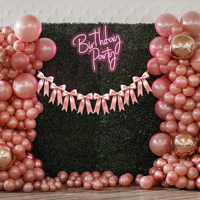 1 String of 8PCS Rose Pink Bow Garland Banner Decoration,Pre-Strung Satin Ribbon Ornaments for Birthday,Bachelorette Party,Bridal Shower,Wedding,Engagement,Baby Shower,Graduation Decor,Anniversary