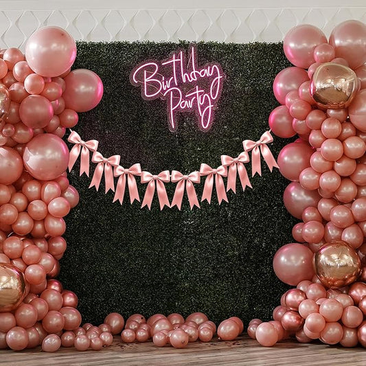 1 String of 8PCS Rose Pink Bow Garland Banner Decoration,Pre-Strung Satin Ribbon Ornaments for Birthday,Bachelorette Party,Bridal Shower,Wedding,Engagement,Baby Shower,Graduation Decor,Anniversary