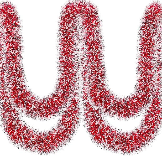 50Ft Christmas Red Tinsel Garland Xmas Tree Decorations Metallic Glitter Twist Garland for Christmas Decorations Anniversary Birthday Wedding Holiday Supplies Indoor Outdoor Supplies