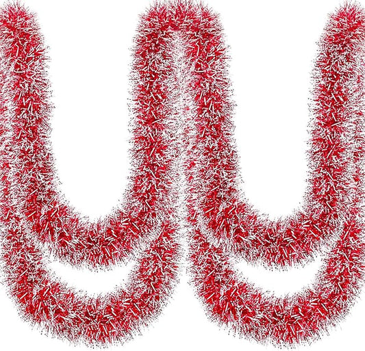 50Ft Christmas Red Tinsel Garland Xmas Tree Decorations Metallic Glitter Twist Garland for Christmas Decorations Anniversary Birthday Wedding Holiday Supplies Indoor Outdoor Supplies