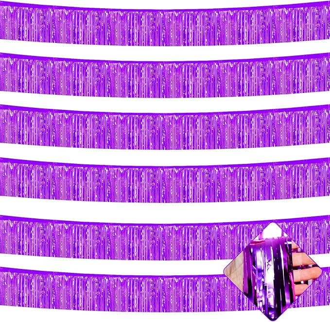 10 Pack 10 Feet Purple Foil Fringe Garland Metallic Tinsel Streamers Banner Wall Hanging Curtain Backdrop for Parade Floats, Bachelorette, Wedding, Birthday, Halloween, Christmas Party Decorations