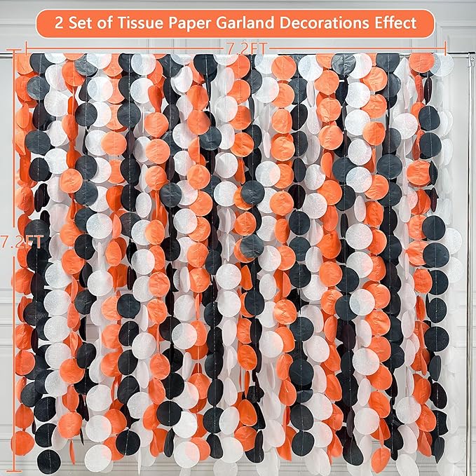 192 Ft Orange Black White Party Decorations Polka Dots Garland Streamer Backdrop for Halloween Fall Autumn Graduation Birthday Baby Shower Wedding Engagement Bachelorette Bridal Shower Party Supplies