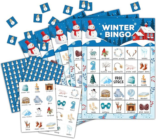 Winter Bingo, Snowman Bingo, Christmas Bingo Game for Adults Families Large Group, Christmas Party Favors, Christmas Party Games, 24 Players Bingo Cards, D03