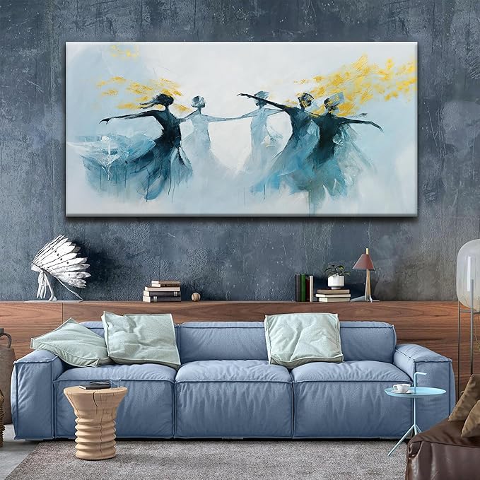 TAIJXAGSG Large Abstract Wall Art For Living Room Canvas Wall Art Decor Prints Blue Gold White Dancer Wall Art Decor Modern Paintings Home Wall Decorations Bedroom Kitchen Office Artwork 29" × 58"