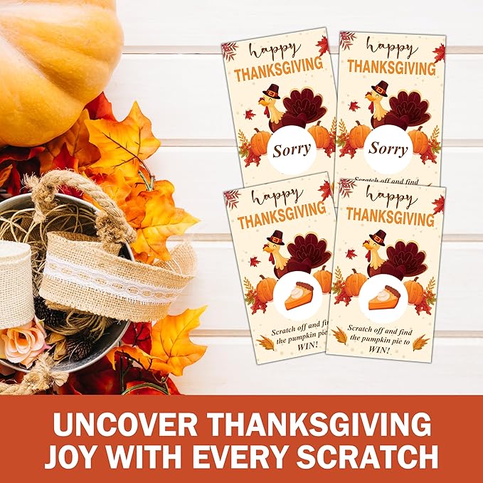 Thanksgiving Scratch Off Cards, Turkey Games For Family Party, Friendsgiving Party Favors For Adults, Thanksgiving Supplies Decorations, Pack Of 50, 02