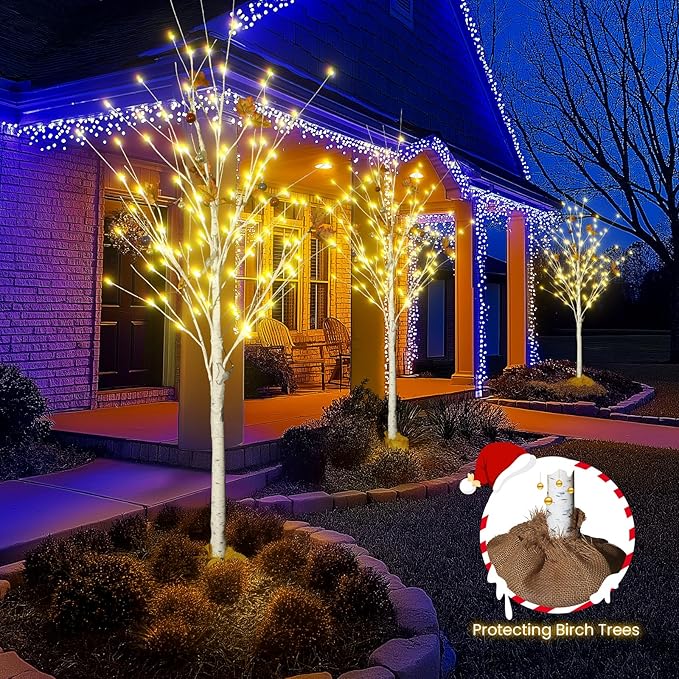 Lamerge Lighted Tree Set of 3,Christmas Tree 4Ft,5Ft and 6Ft with LED Lights, Halloween Decoration,Suit for Festival/Party,Wedding,Birthday,Indoor and Outdoor Use,Warm White (LBT3-WW)