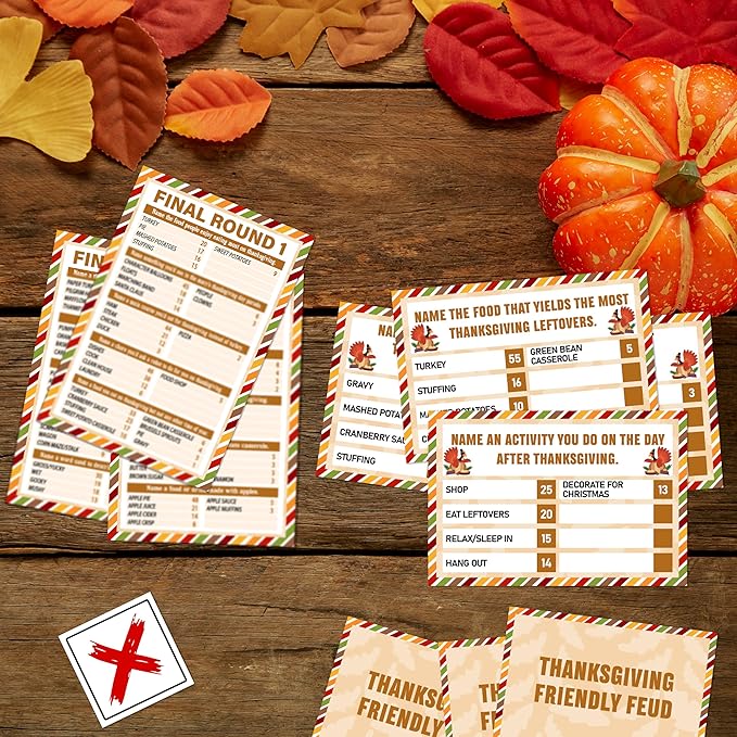 Thanksgiving Party Games for Adults, Thanksgiving Friendly Feud Game, Fall Holiday Party Games, Family Game Night Supplies, Autumn Fun Feud Trivia Quiz for Family Friends, 06