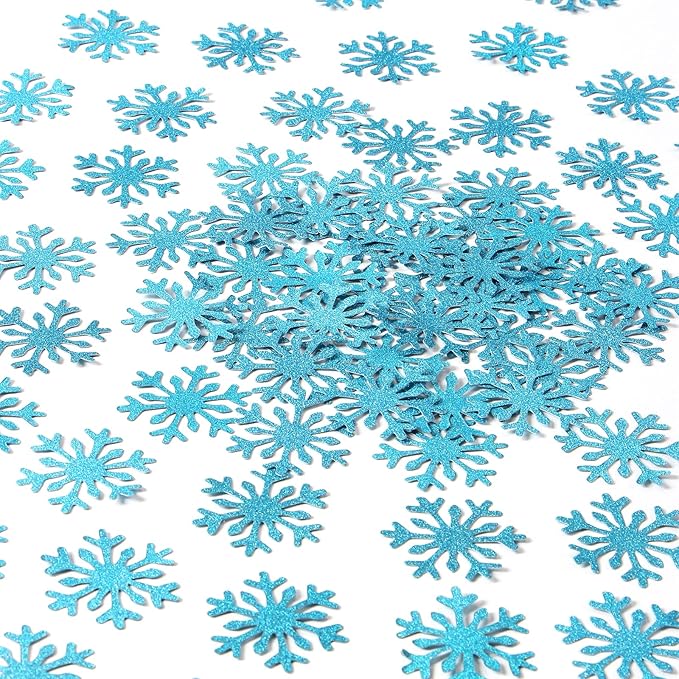 Snowflake Teal-Blue Party-Decorations Frozen Confetti - 100pcs Glitter Paper decor Christmas Table Confetti,Winter Wonderland Birthday Party Supplies New Year Decor Lasting Surprise