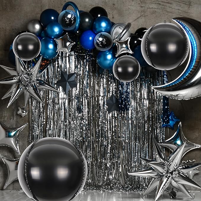 14pcs Black Foil Balloons Mylar Balloons 22in 15in 10in Black Different Sizes Large Metallic Chrome Balloons Decor| 360 Degree 4d Round Helium Large Balloon