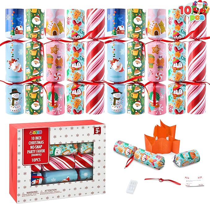 JOYIN 10 Pack Christmas No-Snap Party Favor, Xmas Table Favor Includes Party Hat, Jokes & Gifts, Christmas Table Decorations for Holiday Dinner Traditions Party Supplies, Stocking Stuffers for Kids