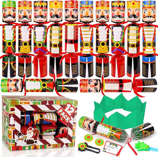 12 Pack Christmas No-Snap Party Table Favors, Xmas Party Supplies with Party Hat, Joke & Little Gift Inside, Christmas Seasonal Holiday Dinner Traditions Supplies for Adults and Kids