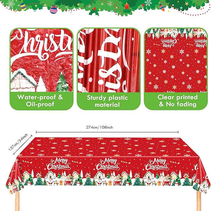 194PCS Christmas Party Supplies | Indoor Xmas Disposable Plates Napkins Cutlery Straws Banner Tablecloth Complete Christmas Party Decorations Set For Home Dinner Picnic Holiday Thanksgiving Serve 24