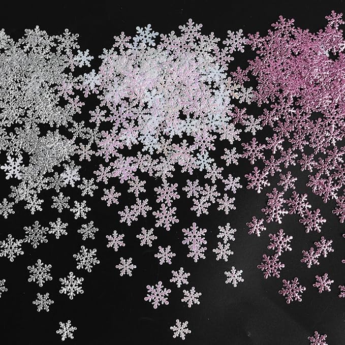 Christmas Snowflake Confetti Decorations,1200Pcs Pink White Silver Confetti Snow Party Pack for Christmas Winter Wonderland Table Centerpieces Wedding Birthday Baby Shower DIY Projects Decorations