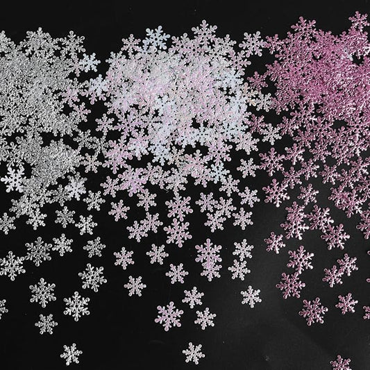 Christmas Snowflake Confetti Decorations,1200Pcs Pink White Silver Confetti Snow Party Pack for Christmas Winter Wonderland Table Centerpieces Wedding Birthday Baby Shower DIY Projects Decorations