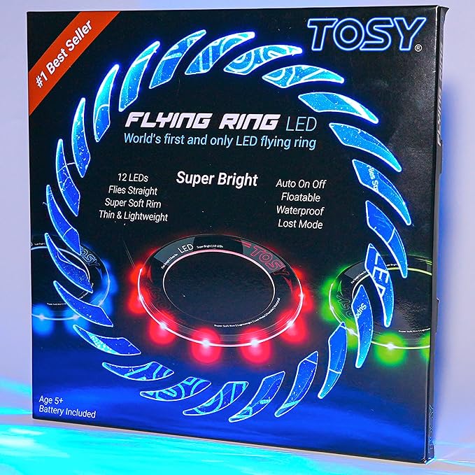 TOSY Flying Ring - 12 LEDs, Super Bright, Lost Mode, Auto Light Up, Safe & Soft, Waterproof, Lightweight, Birthday, Camping Toy, Easter Gift for Kid/Boy/Girl