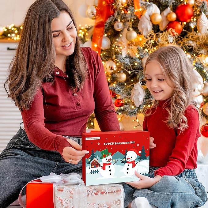 17PCS Build A Snowman Kit with 2pcs Hats, Winter DIY Snowman Decorating Supplies for Outdoor Christmas Decorations, 2pcs Hats Snowmen Making Kit Snow Tools for Xmas Holiday Party Decoration