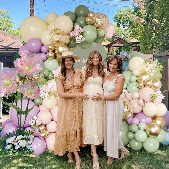 152Pcs Dusty Green Purple Pink Balloon Arch Garland Kit, Blush Pink Lavender Pastel Yellow Mist Green Gold Confetti Balloons for Baby Shower Wedding Engagement Birthday Party Decorations