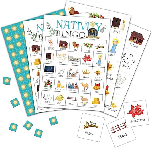 Nativity Bingo Cards, Christmas Nativity Game for 24 Players, Religious Christmas Party Games for Family Friends Activities, Holiday Party Favors Supplies Decorations(07)