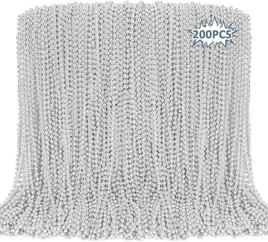 200PCS Bead Necklace, Silver Christmas Bead Stuff Party Favors, 33" Xmas Necklaces Women and Men, Festival Events Parade Throw Accessories for Wedding Birthday Celebrations Decorations
