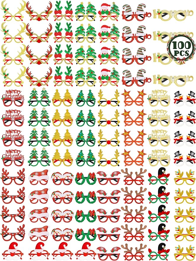 24PCS Christmas Glasses, Christmas Party Favors, Santa Glasses Frames for Xmas Decorations Accessories Supplies