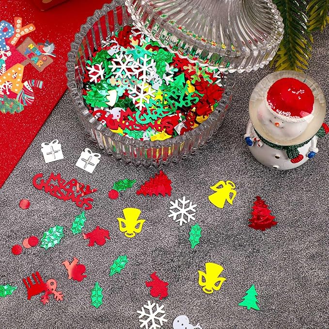 MARFOREVER Christmas Day Confetti Glitter Table Decorations Party Scatter Confetti, Red Green White Party Decorations Table Confetti Sprinkles Snowflake Santa Elk for Christmas Party Supplies Decor