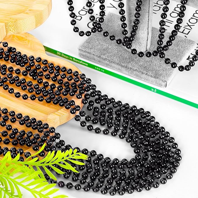 Bead Necklace, 200PCS New Years Eve Black Necklaces Stuff Accessories, 33" Mardi Gras Beads Necklace Costume Bulk, Festival Parade Throw for Halloween Wedding Party Events Supplies Decorations