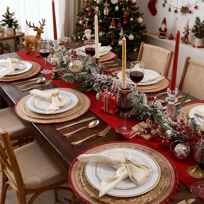 WDF 175PCS White and Gold Plastic Plates - Gold Plates Disposable - 25 Guest Thanksgiving Disposable Dinnerware Sets Include 50 Plate, 25 Cutlery, 25 Napkins and 25 Cups for Party/Thanksgiving/Wedding