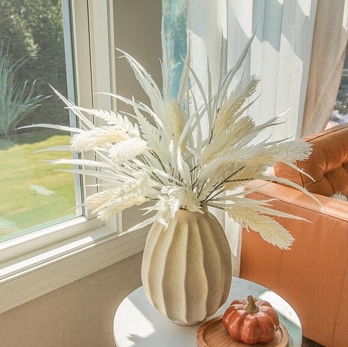 7 PCS Christmas Stems for Vases, 26 in Faux Stems Fake Plants Winter Stem Greenery Branches Fake Leaves Faux Foliage for DIY Craft Garland Home Kitchen Office Indoor Centerpiece Table Decor, White